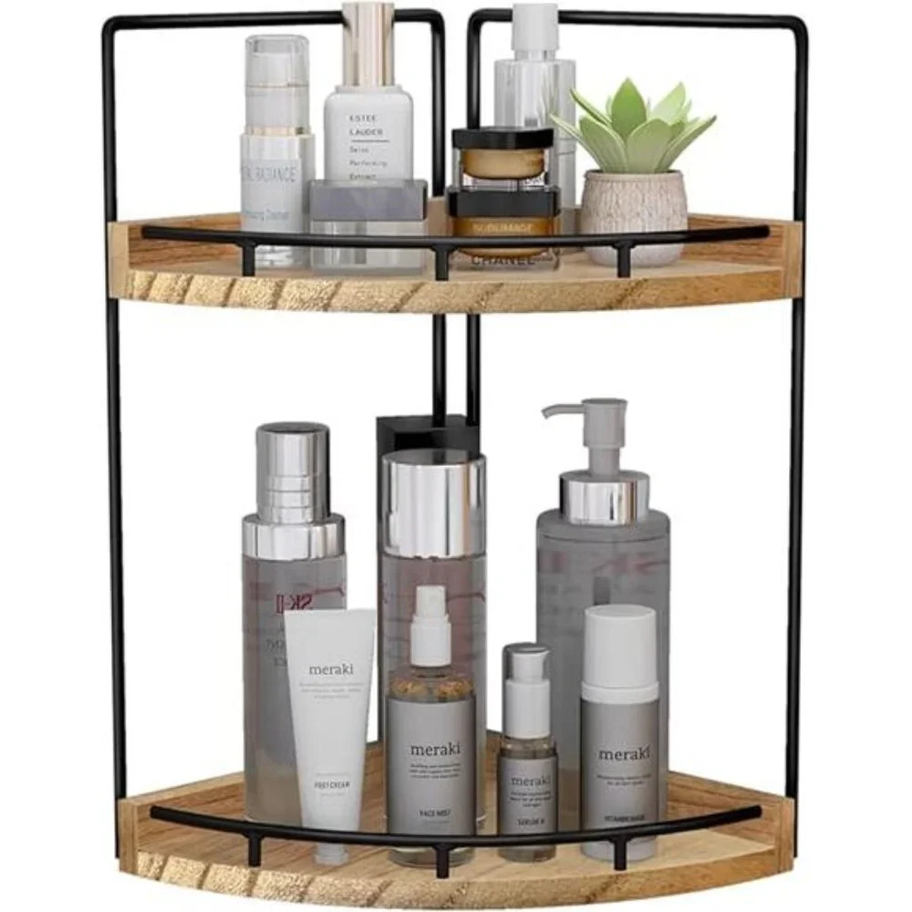 2-Tier Bathroom Counter Organizer,Vanity Counter Corner Shelf, Skincare, Wood